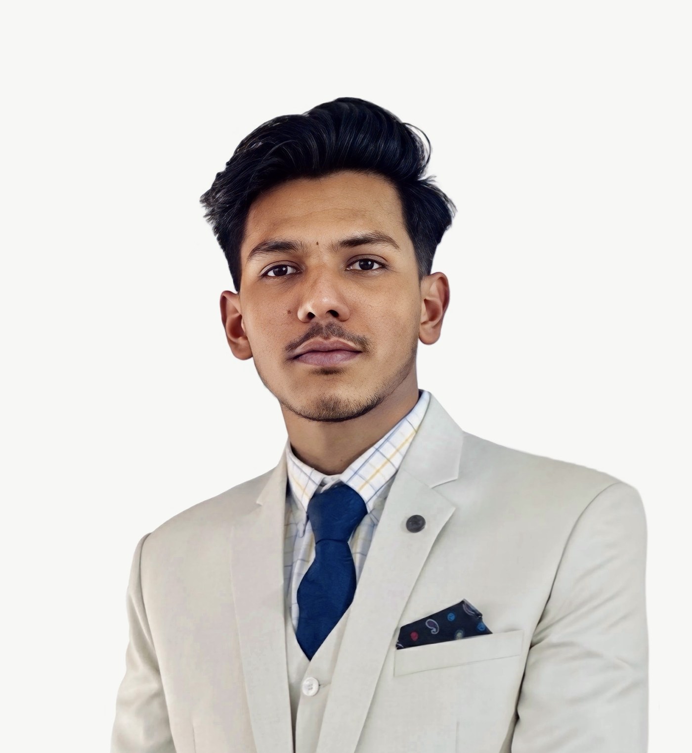 Portrait of Md Mahbub Rahman wearing a light suit and tie